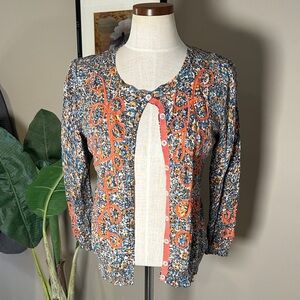 Guinevere for Anthropologie 3/4 sleeve peach-embroidered cardigan sweater